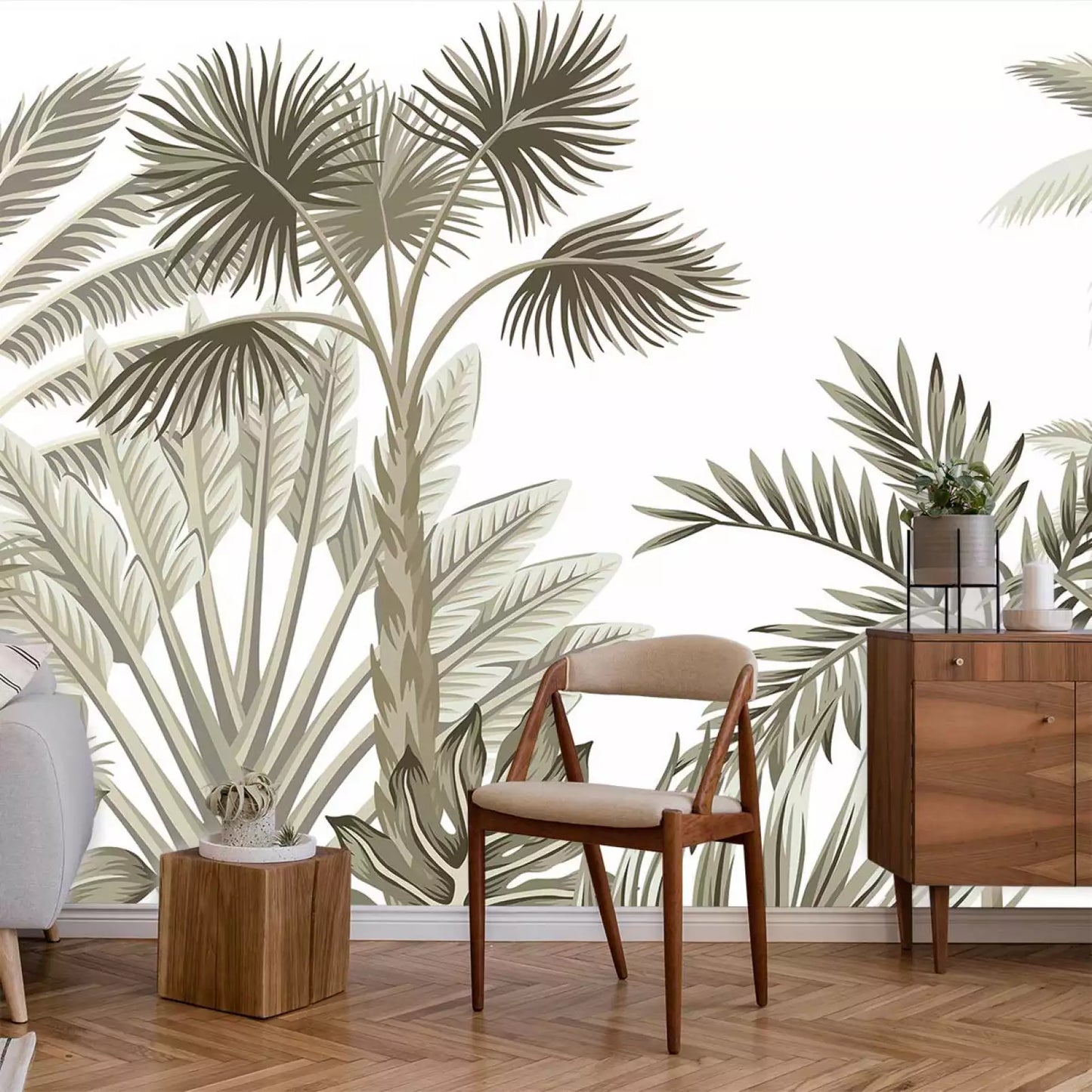 AtoZ Home Decor Neutral Tropical Leaves Wall Mural Wallpaper - Custom & Standard Sizes