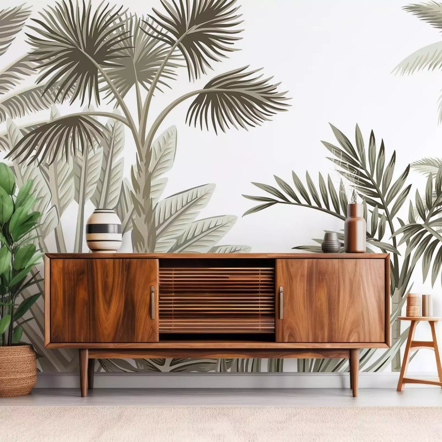 AtoZ Home Decor Neutral Tropical Leaves Wall Mural Wallpaper - Custom & Standard Sizes