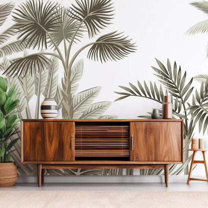 AtoZ Home Decor Neutral Tropical Leaves Wall Mural Wallpaper - Custom & Standard Sizes