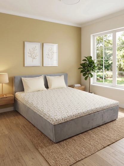 Classic Taupe Floral Cotton Double Bedsheet Set