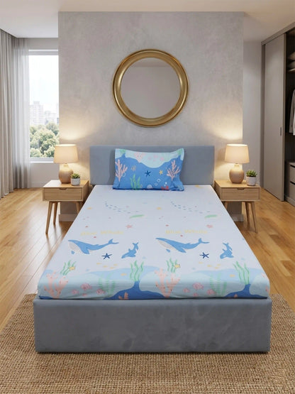 Kids Ocean Whale Cotton Single Bedsheet Set
