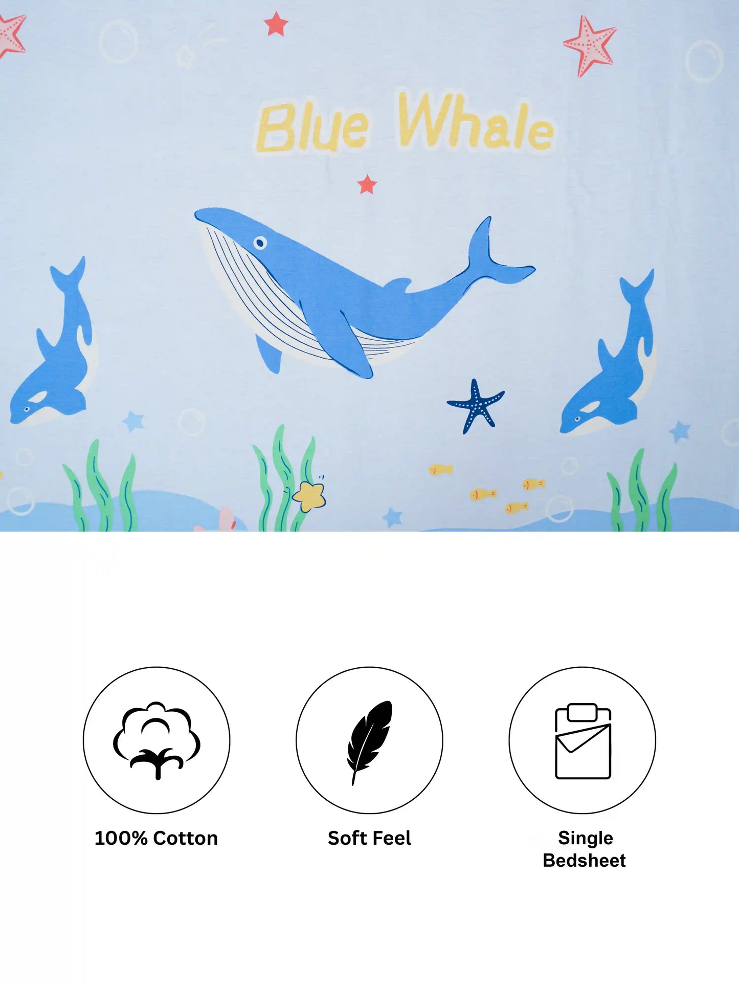 Kids Ocean Whale Cotton Single Bedsheet Set
