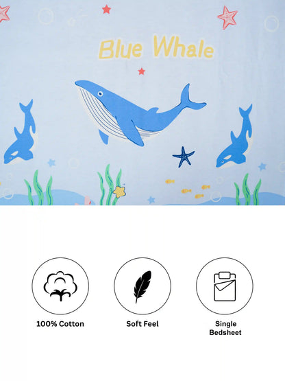 Kids Ocean Whale Cotton Single Bedsheet Set