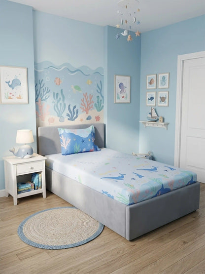 Kids Ocean Whale Cotton Single Bedsheet Set