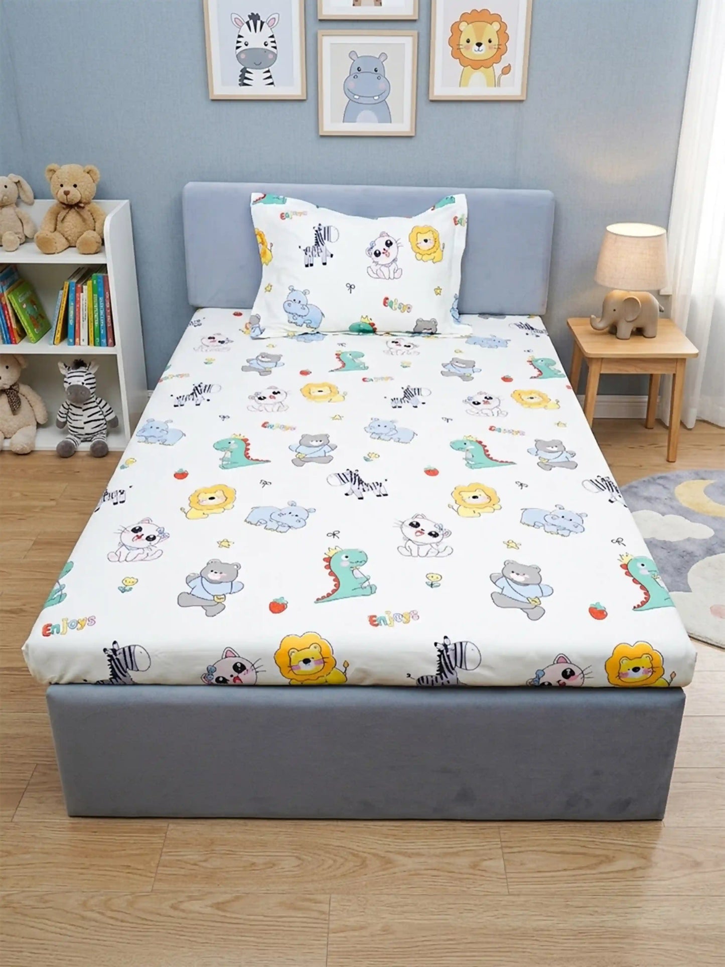 Safari Jungle Friends Kids 100% Cotton Bedsheet Set