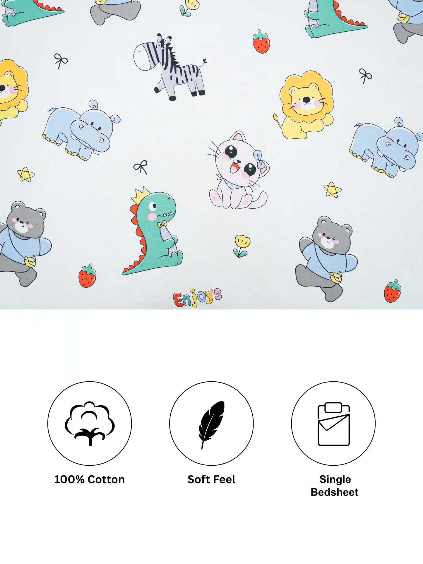 Safari Jungle Friends Kids 100% Cotton Bedsheet Set
