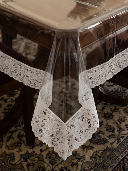 Freelance Tuscany Clear Plastic Table Cover with Lace | 4-6 Seater