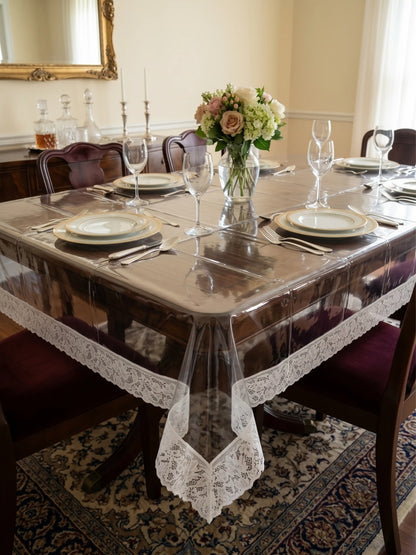 Freelance Tuscany Clear Plastic Table Cover with Lace | 4-6 Seater
