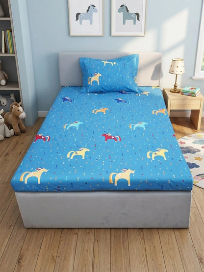 Unicorn Graphics Kids Bedsheet Set (Navy Blue)